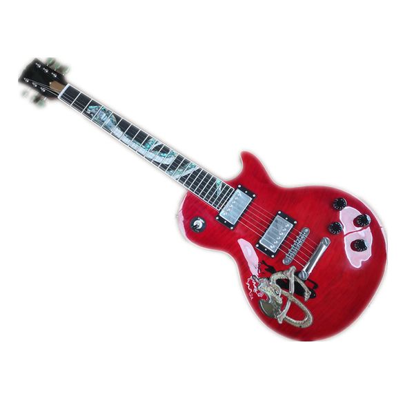classic electric guitar, custom le red guitar, flamed maple veneer, hh pickup, fixed bridge,snake color shells inlay
classic electric guitar, custom le red guitar, flamed maple veneer, hh pickup, fixed bridge,snake color shells inlay