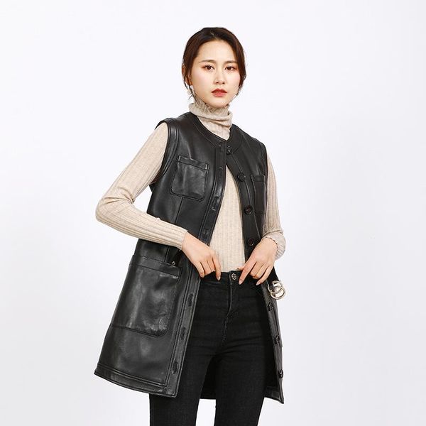 women's leather & faux genuine clothes mid-length 2021 sleeveless slim-fit sheepskin vest jacket for women, Black
women's leather & faux genuine clothes mid-length 2021 sleeveless slim-fit sheepskin vest jacket for women, Black