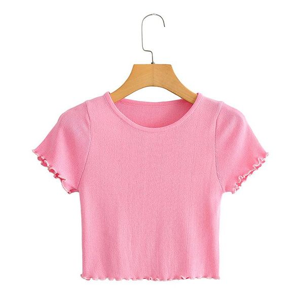 women pink butterfly sleeve knitted short t-shirt women's, White
women pink butterfly sleeve knitted short t-shirt women's, White