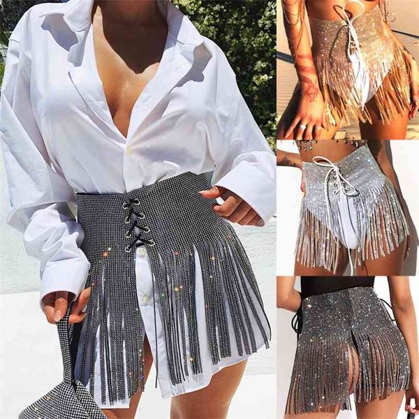 women skirt shiny crystal wedding bridal female silver long fringe tassel ladies bling bandage mini clothing 210522, Black
women skirt shiny crystal wedding bridal female silver long fringe tassel ladies bling bandage mini clothing 210522, Black