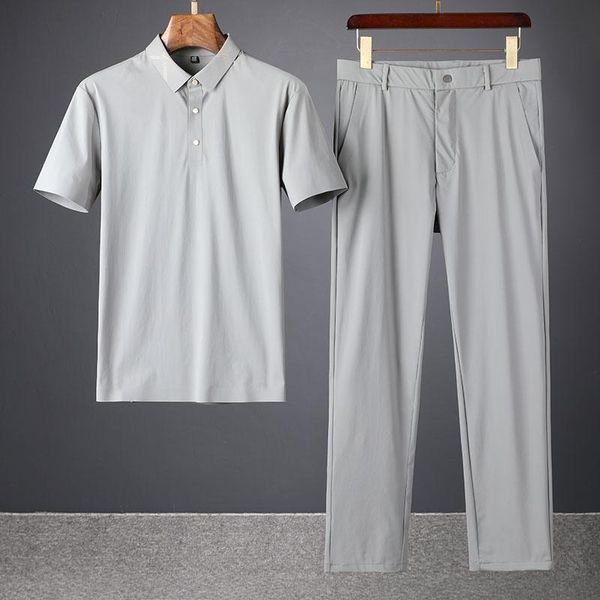 men's tracksuits summer light luxury personalized lapel ultra-thin two-piece set silk slippery ice elastic leisure sports, Gray
men's tracksuits summer light luxury personalized lapel ultra-thin two-piece set silk slippery ice elastic leisure sports, Gray
