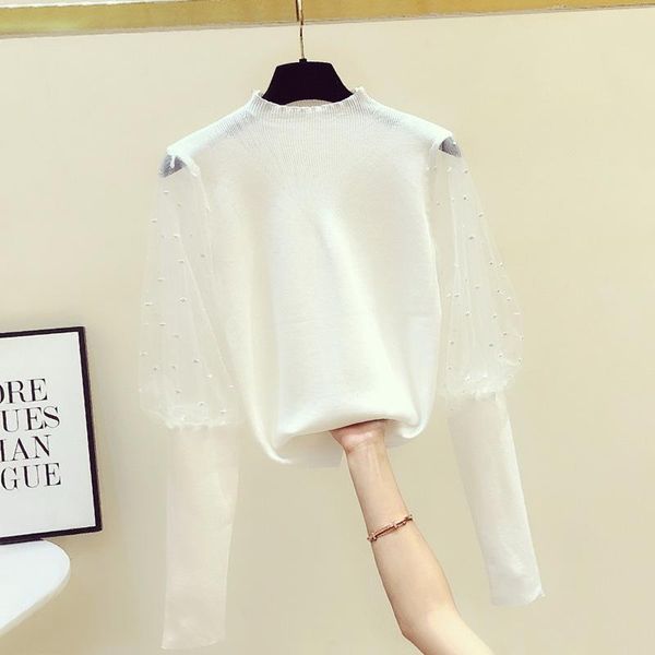 women's sweaters 2021 autumn pullover mesh stitching lantern long-sleeved korean slim-fit half-collar sweater girls, White;black
women's sweaters 2021 autumn pullover mesh stitching lantern long-sleeved korean slim-fit half-collar sweater girls, White;black