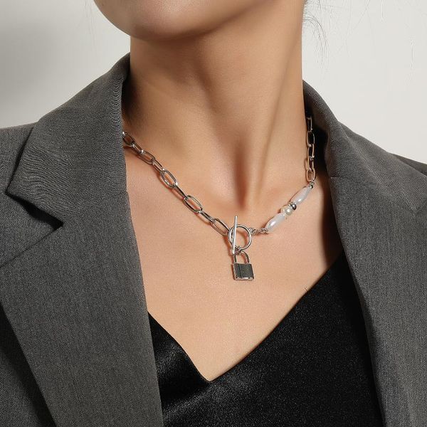 chains asymmetric chain necklace thick baroque pearl ot buckle lock pendant necklaces for women fashion party jewelry gift, Silver
chains asymmetric chain necklace thick baroque pearl ot buckle lock pendant necklaces for women fashion party jewelry gift, Silver