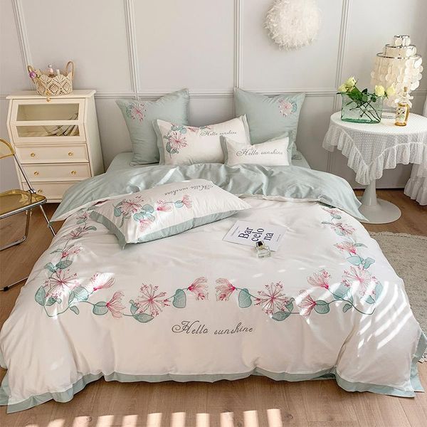 bedding sets set , satin four- piece quilt cover bed linen pure small fresh pastoral embroidery 60 long -staple cotton 4 pcs
bedding sets set , satin four- piece quilt cover bed linen pure small fresh pastoral embroidery 60 long -staple cotton 4 pcs