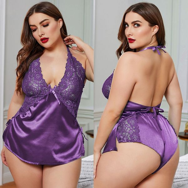 sebowel plus size pajamas sets women sheer lace satin halterneck cami shorts set backless 2 pieces pajamas suits, Black;red
sebowel plus size pajamas sets women sheer lace satin halterneck cami shorts set backless 2 pieces pajamas suits, Black;red