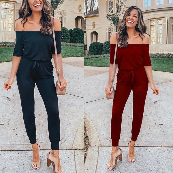women's jumpsuits & rompers 2021 summer solid off the shoulder women casual slash neck lace up full length pants high waist, Black;white
women's jumpsuits & rompers 2021 summer solid off the shoulder women casual slash neck lace up full length pants high waist, Black;white