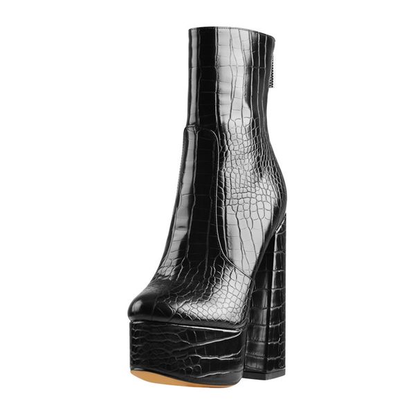 womens ankle 16cm high chunky heels platform bootie round toe stone pattern waisted short thick boots for winter, Black
womens ankle 16cm high chunky heels platform bootie round toe stone pattern waisted short thick boots for winter, Black
