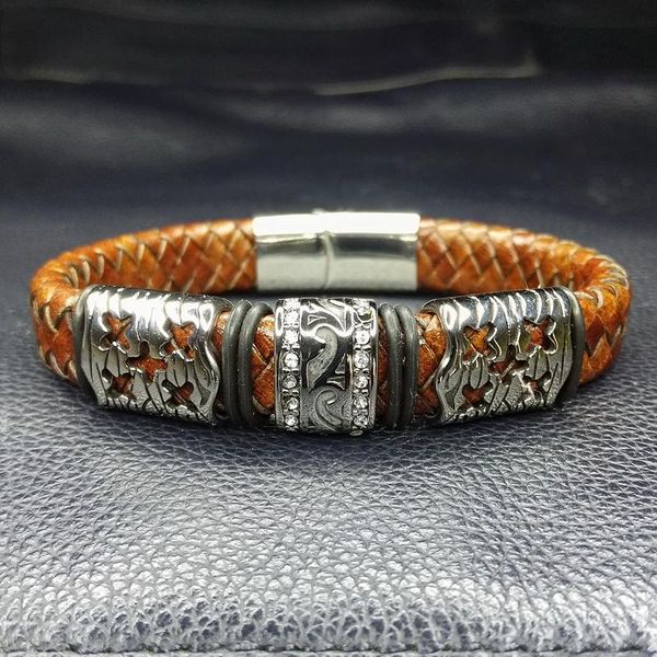 cuff geometric fashion men jewelry genuine leather bracelets stainless steel magnetic clasp vintage brown rope chain for gifts e0091, White
cuff geometric fashion men jewelry genuine leather bracelets stainless steel magnetic clasp vintage brown rope chain for gifts e0091, White