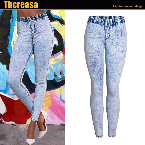 women's feet snowflake wash water elastic waist cultivate morality cowboy pants have big yards high pencil jeans, Blue
women's feet snowflake wash water elastic waist cultivate morality cowboy pants have big yards high pencil jeans, Blue