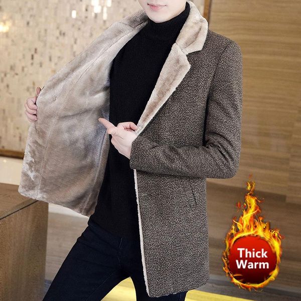 men's wool & blends korean thickened slim woolen long thick warm jacket men streetwear winter fake fur lapel trench coat tweed, Black
men's wool & blends korean thickened slim woolen long thick warm jacket men streetwear winter fake fur lapel trench coat tweed, Black
