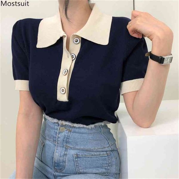 summer elegant vintage women knitted t-shirt striped color-blocked short sleeve turn down collar buttons korean style 210513, White
summer elegant vintage women knitted t-shirt striped color-blocked short sleeve turn down collar buttons korean style 210513, White