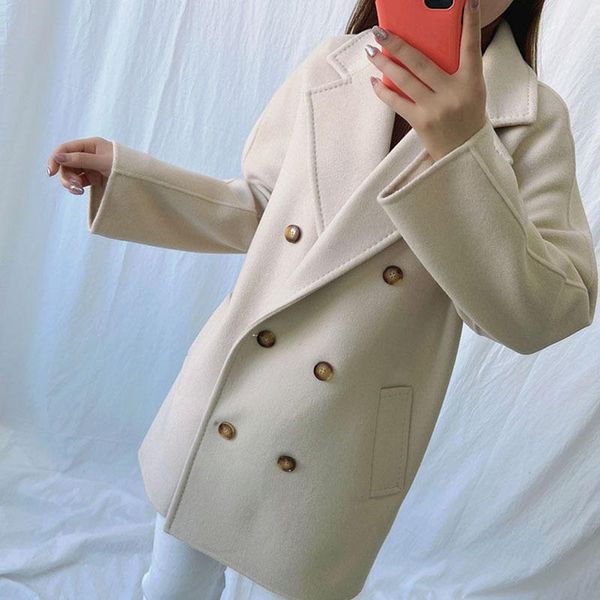 women's wool & blends 2021 winter large lapel double row button coat simple double-sided cashmere middle and long style, Black
women's wool & blends 2021 winter large lapel double row button coat simple double-sided cashmere middle and long style, Black