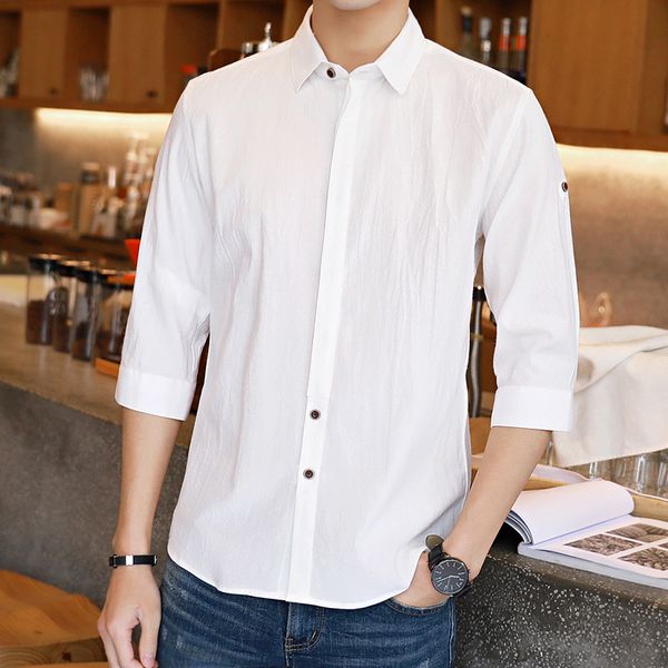 summer men's new quarter sleeve solid color simple trendy casual shirt loose version, White;black
summer men's new quarter sleeve solid color simple trendy casual shirt loose version, White;black