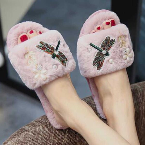 winter embroider dragonfly fur warm slipper pearl beading flower home crystal gold leaves flip flops s975 210625, Black
winter embroider dragonfly fur warm slipper pearl beading flower home crystal gold leaves flip flops s975 210625, Black