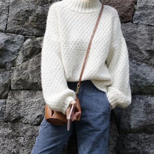 women's sweaters smpevrg high-end series temperament beige white pullover sweater thick lazy puff sleeves high collar wool women wear, White;black
women's sweaters smpevrg high-end series temperament beige white pullover sweater thick lazy puff sleeves high collar wool women wear, White;black