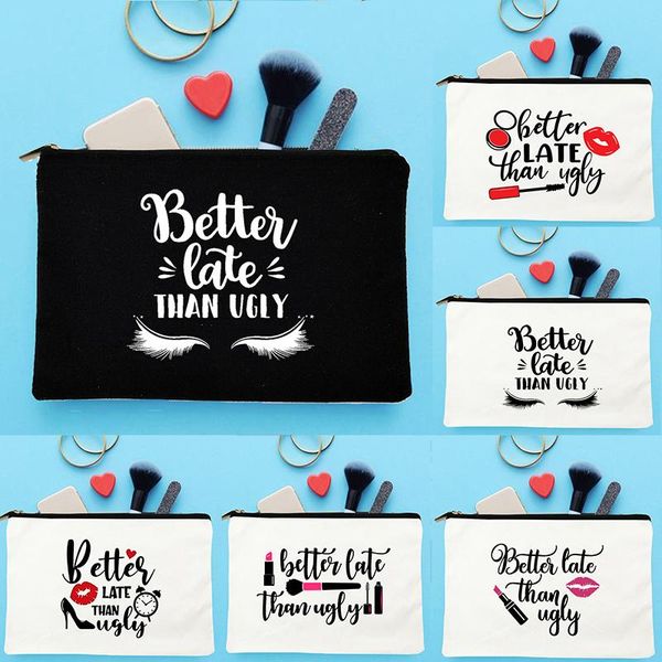 cosmetic bags & cases better late than ugly print bag women makeup travel organizer toiletry storage lady canvas clutch casual purse
cosmetic bags & cases better late than ugly print bag women makeup travel organizer toiletry storage lady canvas clutch casual purse