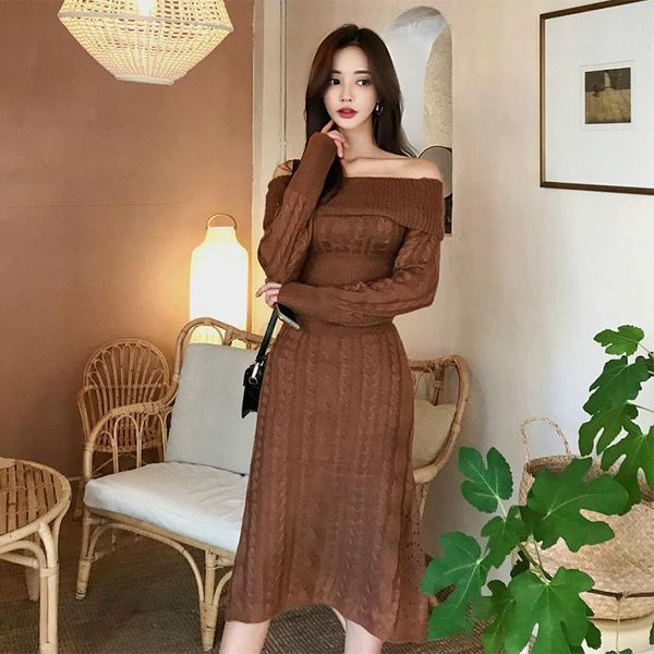 casual dresses slash neck evening party dress women long sleeve solid knitted sweater elegant white winter robe femme, Black;gray
casual dresses slash neck evening party dress women long sleeve solid knitted sweater elegant white winter robe femme, Black;gray