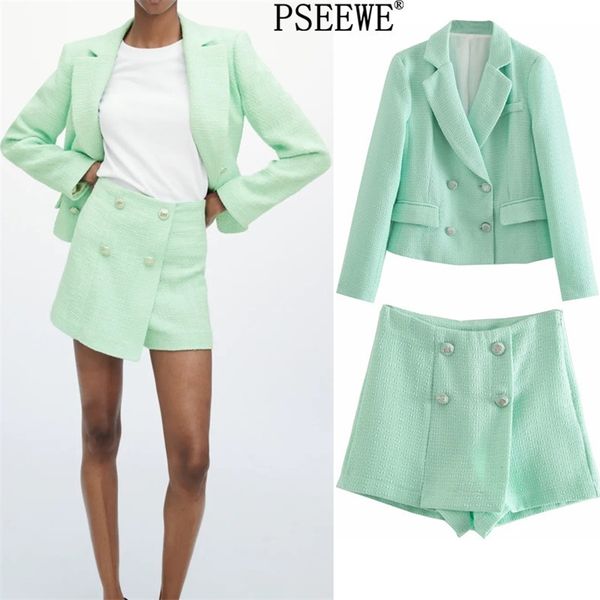 women's two pieces set green cropped blazer suits with shorts high waist mini skort elegant office woman suit 210519, White
women's two pieces set green cropped blazer suits with shorts high waist mini skort elegant office woman suit 210519, White