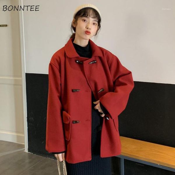women's wool & blends coat women students streetwear horn button korean style trendy harajuku loose leisure retro turn-down collar all-, Black
women's wool & blends coat women students streetwear horn button korean style trendy harajuku loose leisure retro turn-down collar all-, Black