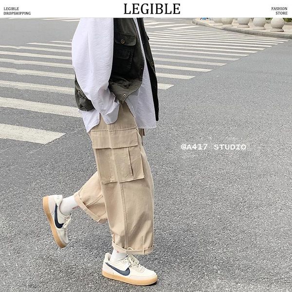 solid color straight cargo pants men korean loose ankle-length vintage big pocket pant men's, Black
solid color straight cargo pants men korean loose ankle-length vintage big pocket pant men's, Black