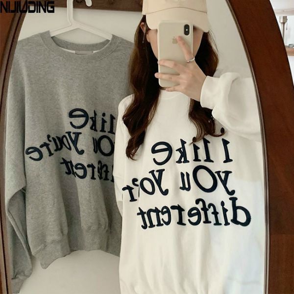 women's sweatshirts winter o-neck long sleeve thin letter embroidery cotton liner loose pullovers female 210514, Black
women's sweatshirts winter o-neck long sleeve thin letter embroidery cotton liner loose pullovers female 210514, Black