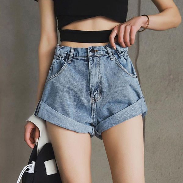 women's shorts vintage streetwear high waist crimping denim women 2021 korean style casual jeans summer short pants, White;black
women's shorts vintage streetwear high waist crimping denim women 2021 korean style casual jeans summer short pants, White;black