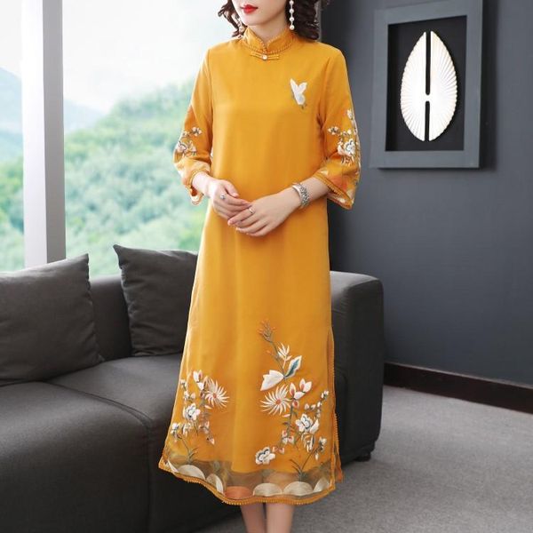 casual dresses autumn original design chinese style flower embroidered big size silky organza tea cheongsam dress for women, Black;gray
casual dresses autumn original design chinese style flower embroidered big size silky organza tea cheongsam dress for women, Black;gray