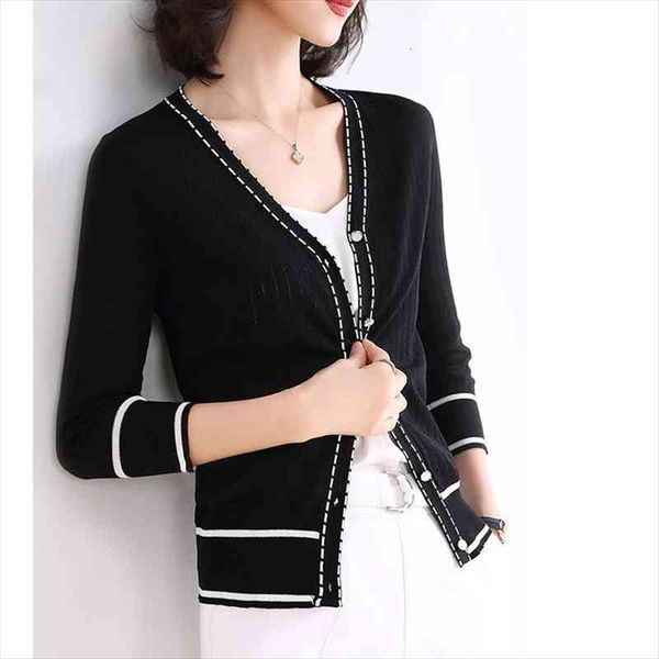 women knitted cardigan elegant sweaters v neck casual outwear for female thin single breasted striped all match knitwear jacket, White;black
women knitted cardigan elegant sweaters v neck casual outwear for female thin single breasted striped all match knitwear jacket, White;black
