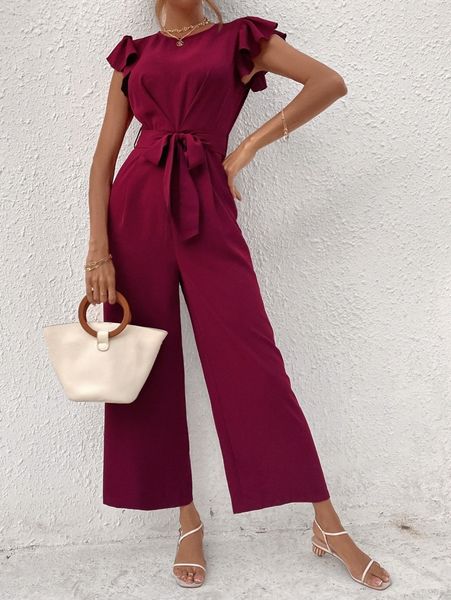 solid wide leg belted jumpsuit a9pd#, White 
solid wide leg belted jumpsuit a9pd#, White