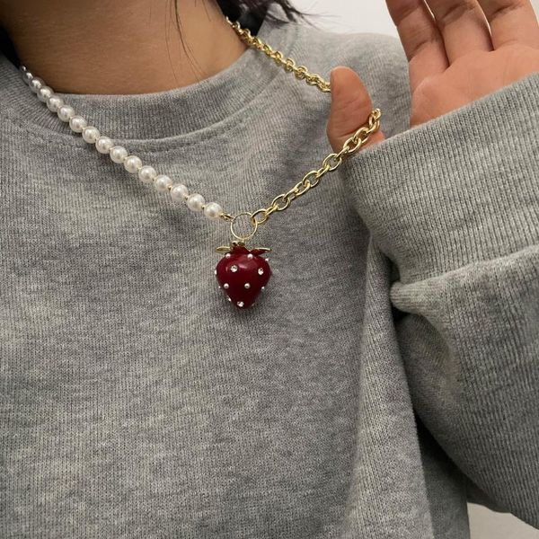 pendant necklaces strawberry pearl necklace trendy fruit sweet asymmetric choker for women girl aesthetic jewelry 2022 korean ins, Silver
pendant necklaces strawberry pearl necklace trendy fruit sweet asymmetric choker for women girl aesthetic jewelry 2022 korean ins, Silver