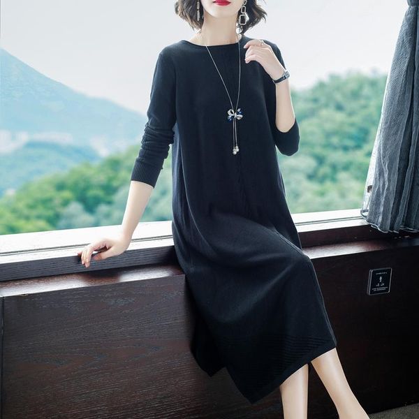 casual dresses women autumn winter long sweater dress female sleeve straight knitted maxi vestidos loose plus size party, Black;gray 
casual dresses women autumn winter long sweater dress female sleeve straight knitted maxi vestidos loose plus size party, Black;gray