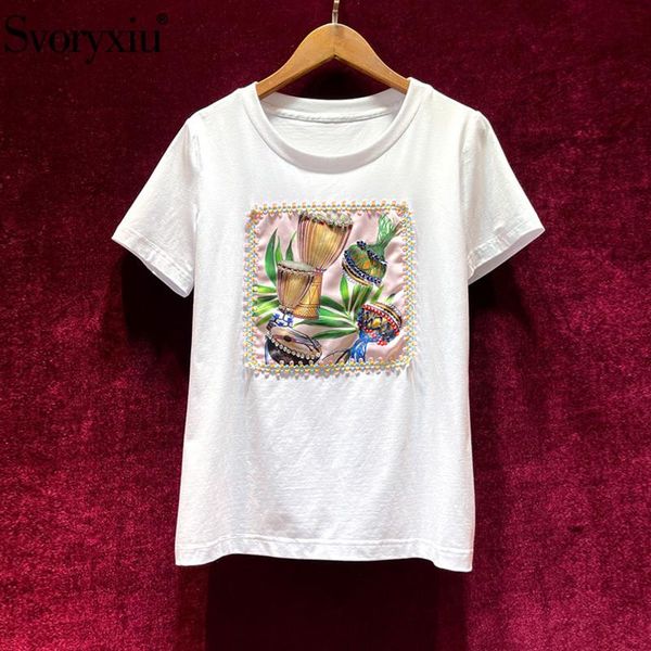 women's t-shirt svoryxiu runway fashion summer short sleeve t shirts crystal diamond print white tees female
women's t-shirt svoryxiu runway fashion summer short sleeve t shirts crystal diamond print white tees female