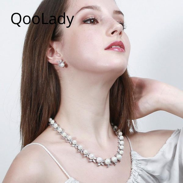 earrings & necklace qoolady luxury sparkling leaf cubic zirconia fancy flower big pearl choker earring jewelry sets for birdes party s067, Silver
earrings & necklace qoolady luxury sparkling leaf cubic zirconia fancy flower big pearl choker earring jewelry sets for birdes party s067, Silver
