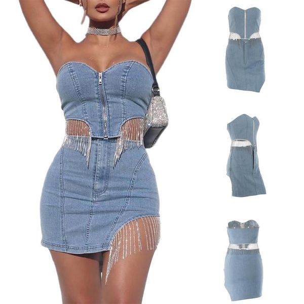 casual dresses 2 pieces suit set, female tassel trim sleeveless strapless with zipper+ denim skirt for summer, s//l, Black;gray
casual dresses 2 pieces suit set, female tassel trim sleeveless strapless with zipper+ denim skirt for summer, s//l, Black;gray