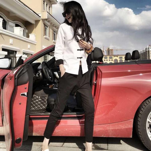 tang suit women's family style retro buckle chinese two piece han autumn fashion celebrity pants, White
tang suit women's family style retro buckle chinese two piece han autumn fashion celebrity pants, White