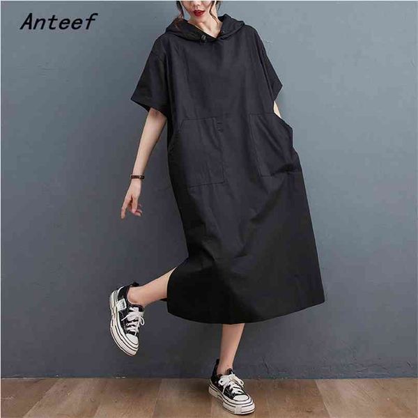 short sleeve plus size cotton vintage hooded for women dresses casual loose long woman summer dress elegant clothes 210517, Black;gray
short sleeve plus size cotton vintage hooded for women dresses casual loose long woman summer dress elegant clothes 210517, Black;gray