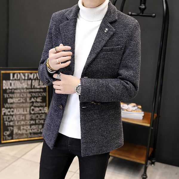 men's wool & blends 2021 style coat man fashion notched collar single breasted woolen trench male slim outerwear, Black
men's wool & blends 2021 style coat man fashion notched collar single breasted woolen trench male slim outerwear, Black