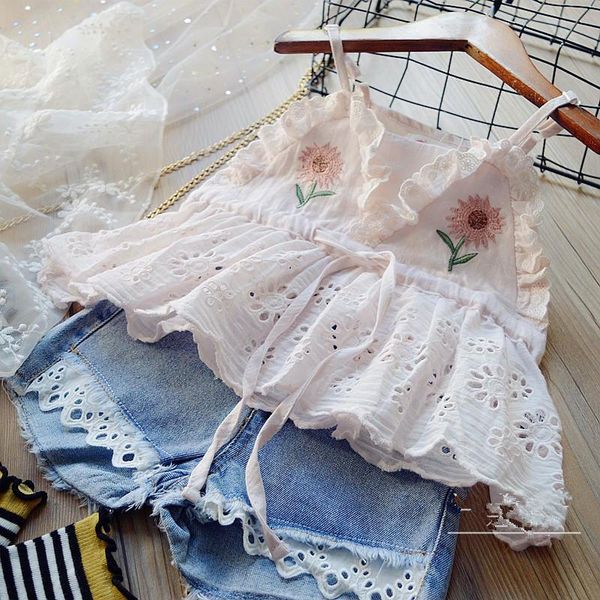 clothing sets 2 pieces kids suit set sunflower embroidery v-neck sleeveless + denim shorts for girls white/pink 3-7t
clothing sets 2 pieces kids suit set sunflower embroidery v-neck sleeveless + denim shorts for girls white/pink 3-7t
