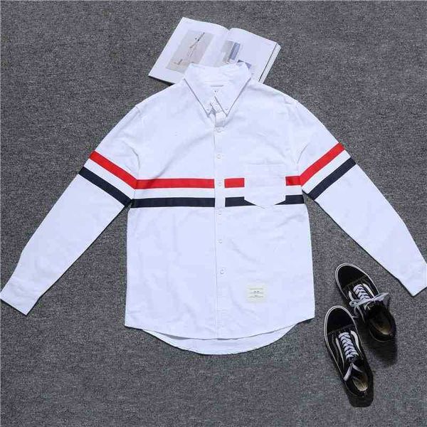 tb red blue ribbon oxford spinning shirt men's and women's lovers white top, White;black
tb red blue ribbon oxford spinning shirt men's and women's lovers white top, White;black
