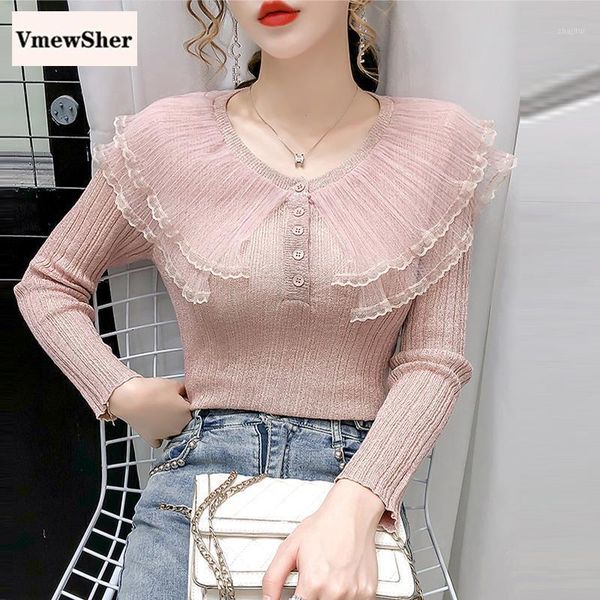 vmewsher elegant women sweater mesh lace splice petter pan collar knitwear slim autumn pullover elastic jumper sweet women's sweaters, White;black
vmewsher elegant women sweater mesh lace splice petter pan collar knitwear slim autumn pullover elastic jumper sweet women's sweaters, White;black