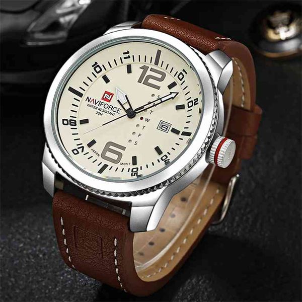luxury brand naviforce date quartz watch men casual military sports watches leather wristwatch male relogio masculino clock 210329, Slivery;brown
luxury brand naviforce date quartz watch men casual military sports watches leather wristwatch male relogio masculino clock 210329, Slivery;brown