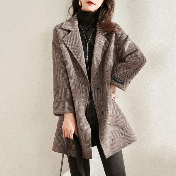 women's wool & blends 2021 winter high-end plaid woolen coat wild fashion casual short jacket single-breasted blazer autumn, Black
women's wool & blends 2021 winter high-end plaid woolen coat wild fashion casual short jacket single-breasted blazer autumn, Black