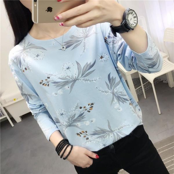 women's t-shirt casual loose simple shirt round neck long sleeve printed bottoming, White
women's t-shirt casual loose simple shirt round neck long sleeve printed bottoming, White