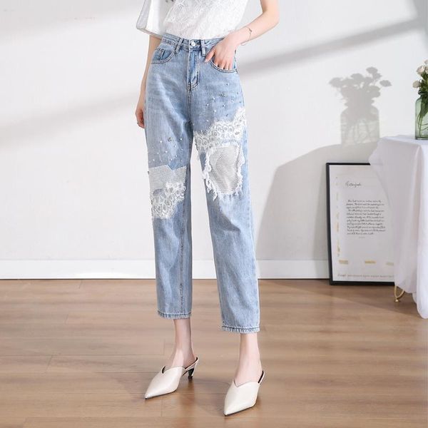 women's jeans 2021 lace patched harem jean pants summer bottom office lady holes beadign daddy denim trousers mom high waist women, Blue
women's jeans 2021 lace patched harem jean pants summer bottom office lady holes beadign daddy denim trousers mom high waist women, Blue