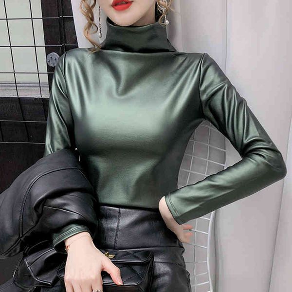 women's t-shirt shintimes plus size turtleneck comfortable soft pu leather t shirt women long sleeve warm winter womens clothing v, White
women's t-shirt shintimes plus size turtleneck comfortable soft pu leather t shirt women long sleeve warm winter womens clothing v, White