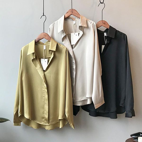 spring women fashion long sleeves satin blouse vintage femme v neck street shirts elegant imitation silk plus size d563 women's blouses, White
spring women fashion long sleeves satin blouse vintage femme v neck street shirts elegant imitation silk plus size d563 women's blouses, White