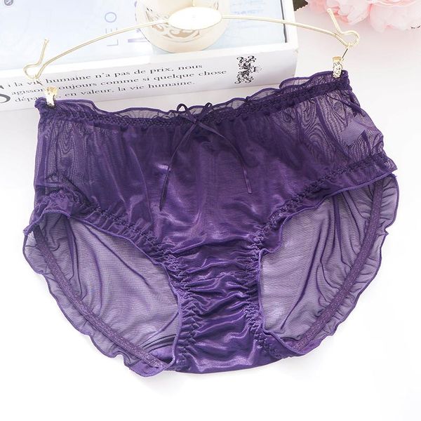 women's panties large sizes summer thin transparent mesh fake silk underwear for women briefs plus size, Black;pink