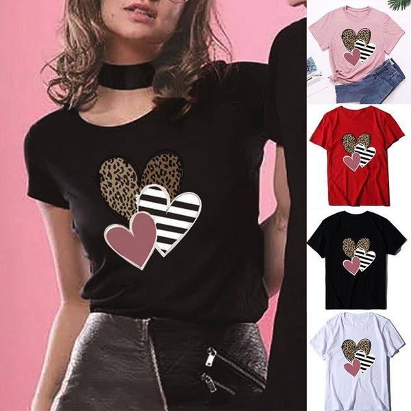 women's valentine's day leopard stripe love heart print round neck short sleeve t-shirt top, White
women's valentine's day leopard stripe love heart print round neck short sleeve t-shirt top, White
