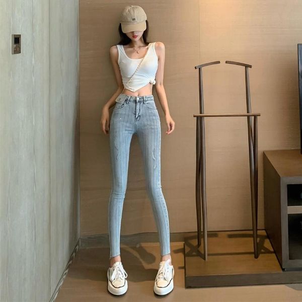 women's jeans internet celebrity girls skinny vertiacl fixes with holes super elastic women, Blue
women's jeans internet celebrity girls skinny vertiacl fixes with holes super elastic women, Blue