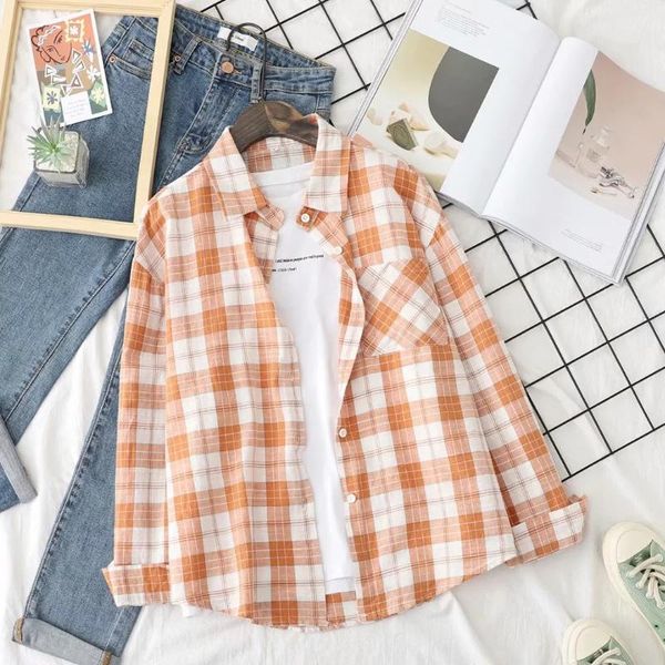 women's blouses & shirts 2021 spring autumn plaid casual womens loose long sleeve lady checked female clothes outwear with pocket, White
women's blouses & shirts 2021 spring autumn plaid casual womens loose long sleeve lady checked female clothes outwear with pocket, White